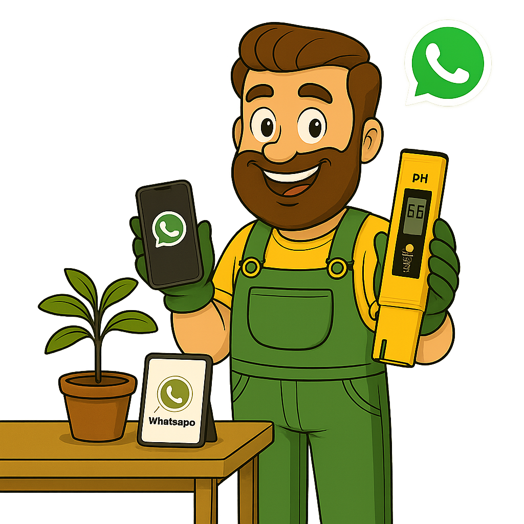Gärtner Daniel zeigt im WhatsApp-Support, wie er auf eine Kundenfrage zum pH-Wert reagiert – persönlich und hilfsbereit.