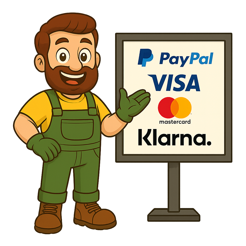 Gärtner Daniel zeigt, wie man bei Messgrow sicher einkauft – mit Käuferschutz, 30 Tagen Rückgaberecht und sicheren Zahlungsmethoden wie PayPal, Visa und Klarna