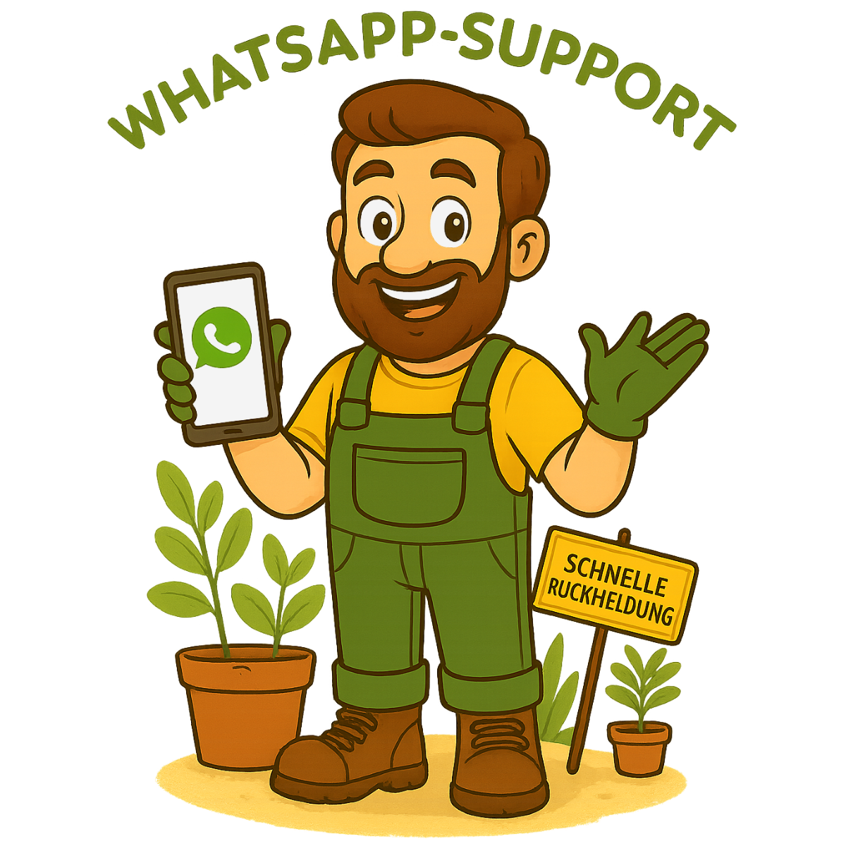 Gärtner Daniel zeigt im WhatsApp-Support, wie er auf eine Kundenfrage zum pH-Wert reagiert – persönlich und hilfsbereit.