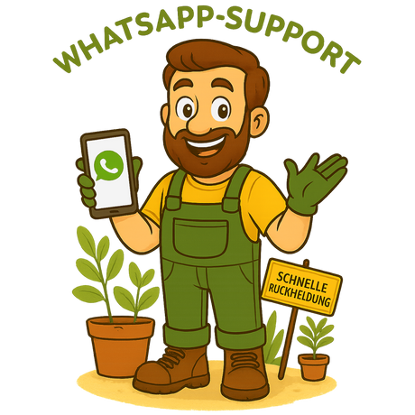 Gärtner Daniel zeigt im WhatsApp-Support, wie er auf eine Kundenfrage zum pH-Wert reagiert – persönlich und hilfsbereit.
