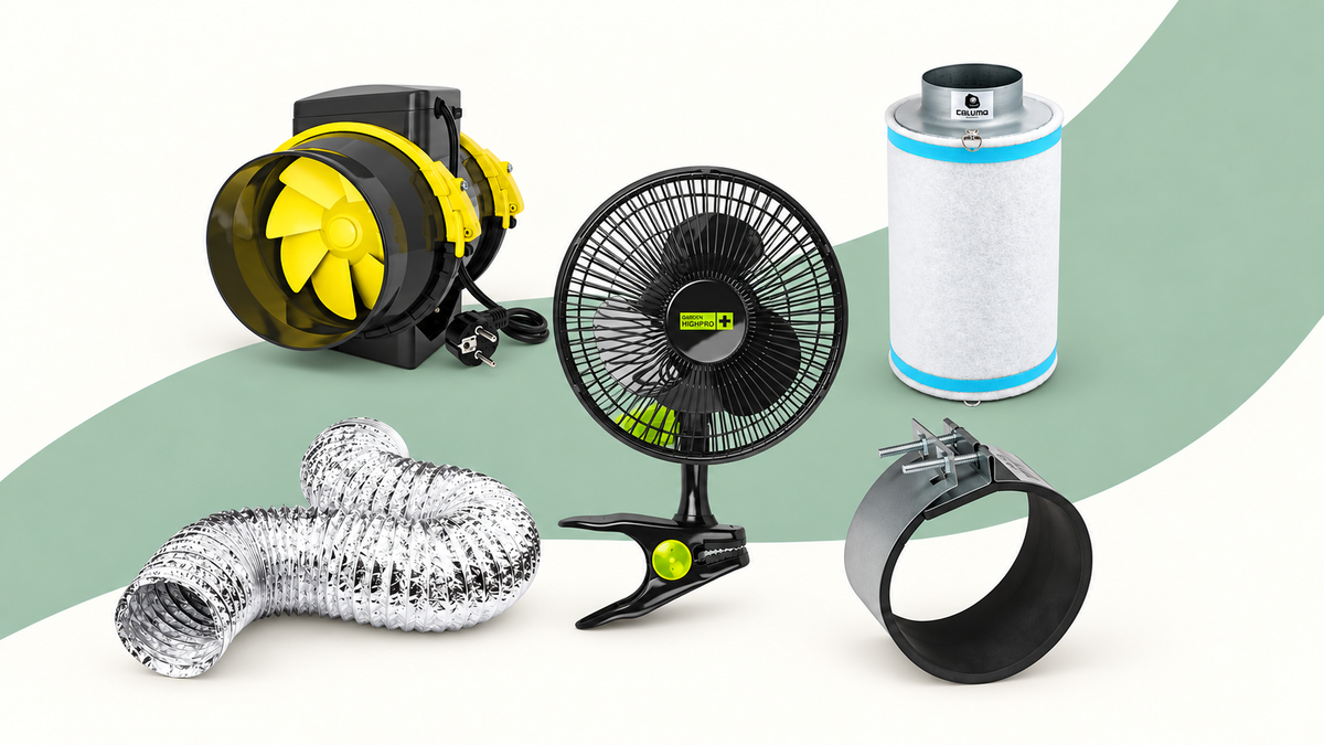 Lüftungs- und Klimazubehör für Growbox mit Abluftventilator, Clip-Ventilator, Aktivkohlefilter und Abluftschlauch