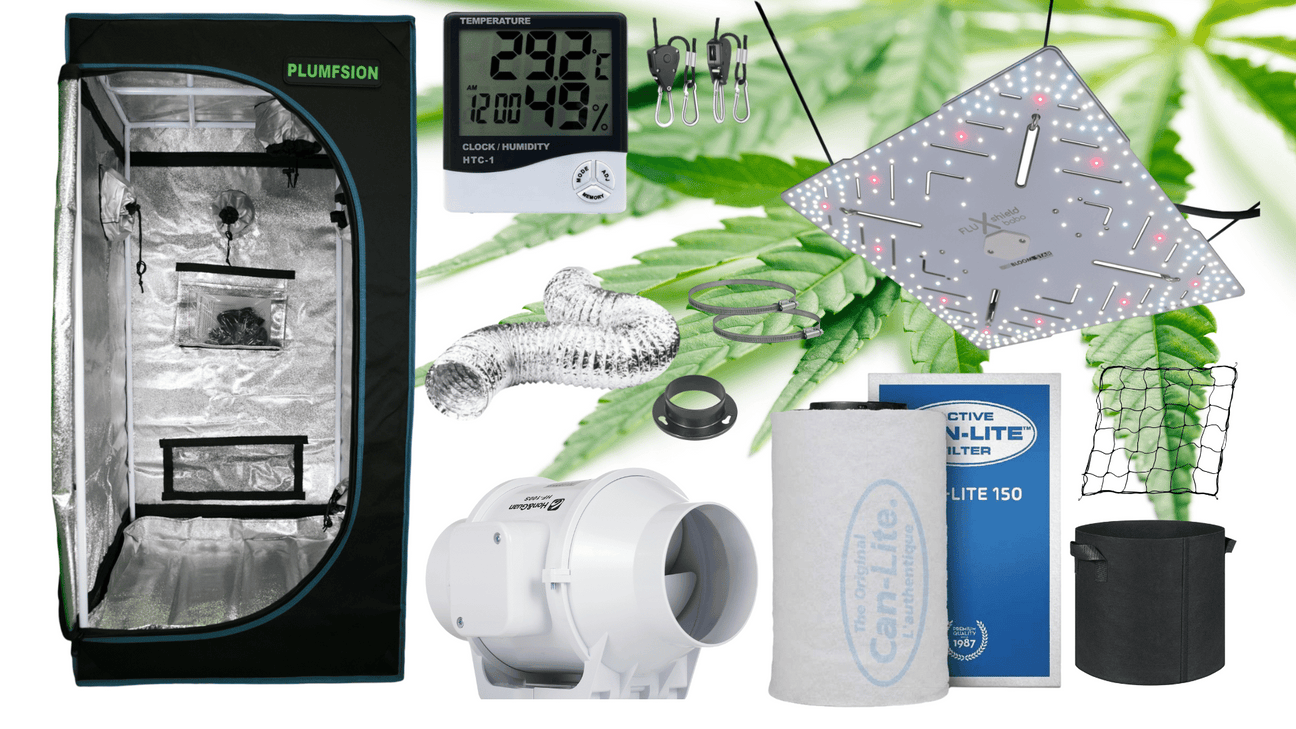 GrowSet bestehend aus Zeltlampe Abluft Ventilator Aktivkohlefilter Thermometer abluftrohr 2 schellen Grownetz 