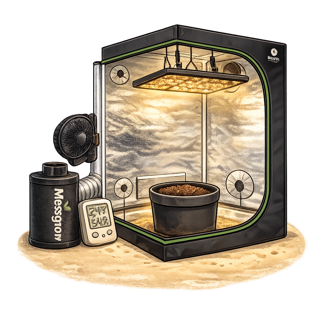 Growbox Komplett-Set mit LED-Lampe, Lüfter, Filter und Zubehör für den erfolgreichen Indoor-Cannabisanbau