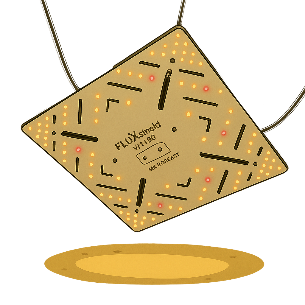 Illustration einer LED-Growlampe auf sandfarbenem Boden – ideal für die Pflanzenbeleuchtung im Indoor-Growbereich.