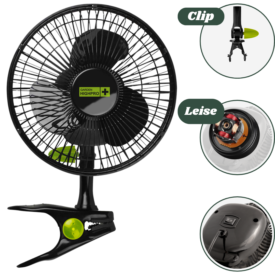 Der Garden Highpro ProFan Clipventilator sorgt für effiziente Luftzirkulation in Growboxen, feuchten Räumen oder kleinen Wohnbereichen