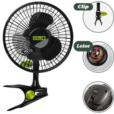 Der Garden Highpro ProFan Clipventilator sorgt für effiziente Luftzirkulation in Growboxen, feuchten Räumen oder kleinen Wohnbereichen