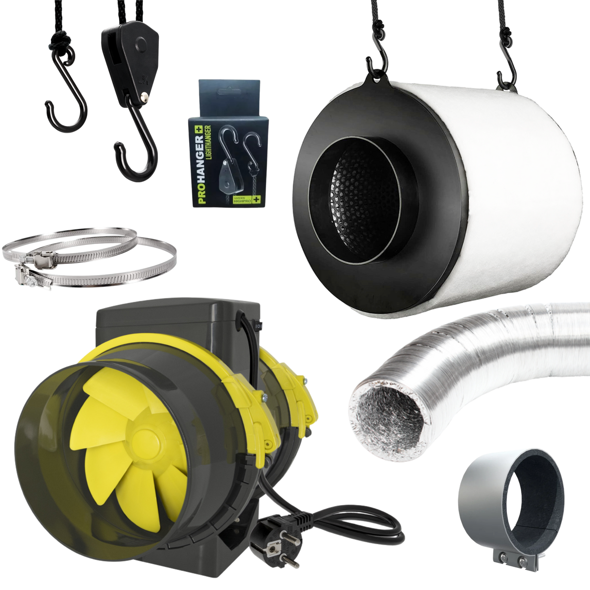 Abluft-Set für Growboxen mit Aktivkohlefilter und Rohrventilator