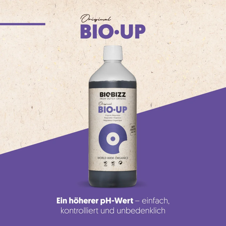 Biobizz Bio·Up 250ml Flasche auf beige Hintergrund – Produktfoto