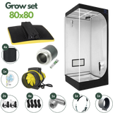Growbox Komplettset 80x80 mit LED, Aktivkohlefilter, Lüfter, Stofftöpfen, Clipventilator und Zubehör – alle Komponenten auf einen Blick