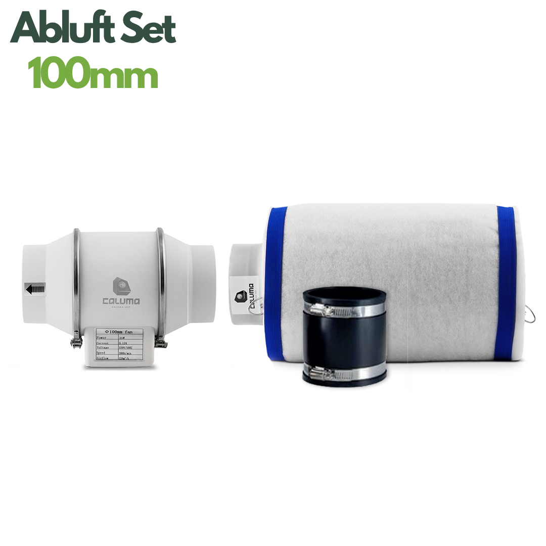 Caluma Midi-Abluftset mit 100-mm-Lüfter, Aktivkohlefilter und flexibler Muffe