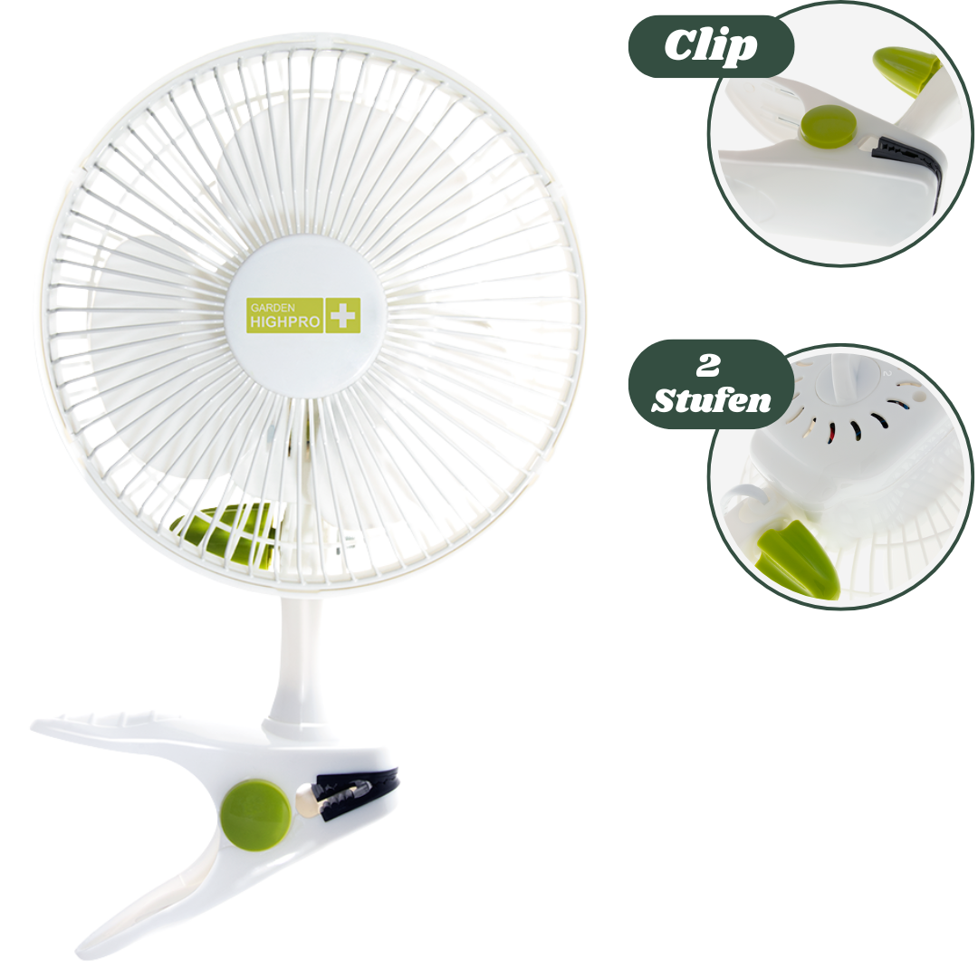 Der Garden HighPro Clip-Ventilator ECO 15W ist die ideale Lösung für eine gleichmäßige Umluft in Growboxen und kleinen Räumen