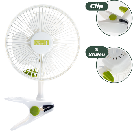 Der Garden HighPro Clip-Ventilator ECO 15W ist die ideale Lösung für eine gleichmäßige Umluft in Growboxen und kleinen Räumen