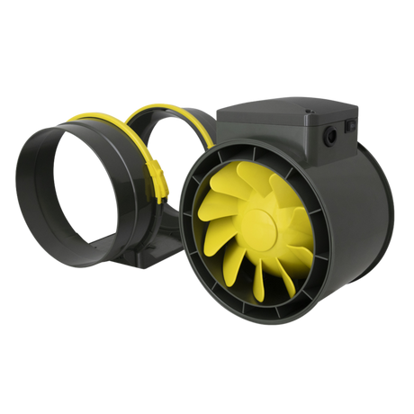 Garden Highpro PROFAN TT 125 mm – Abluftventilator mit sichtbarem Innengehäuse und gelben Rotorblättern für effektive Luftzirkulation im Indoor-Grow