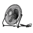 Schwarzer Caluma Bodenventilator mit 20 cm Durchmesser, Schutzgitter, Standrahmen und Netzkabel