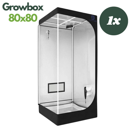 DiamondBox Silver Line SL80 Growzelt geöffnet – Innenansicht mit reflektierender Mylar-Beschichtung (80x80x180 cm)