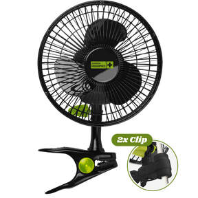 Garden HighPro Clipventilator 20 cm 12W mit Doppelclip, leiser Growbox Umluftventilator mit starkem Standclip, schwarz