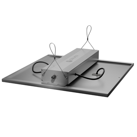 Rückseite der Caluma Force 240W LED mit Netzteil, Aufhängung und Dimmer