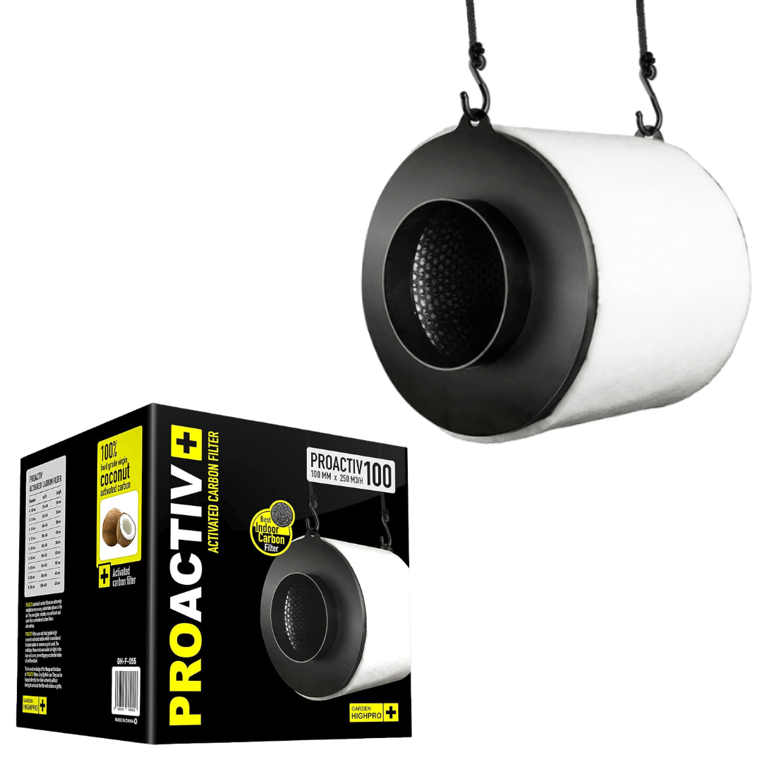 Garden HighPro ProActiv Aktivkohlefilter Ø125 mm mit integrierter Aufhängung und Originalverpackung zur Geruchsneutralisierung in Growboxen.
