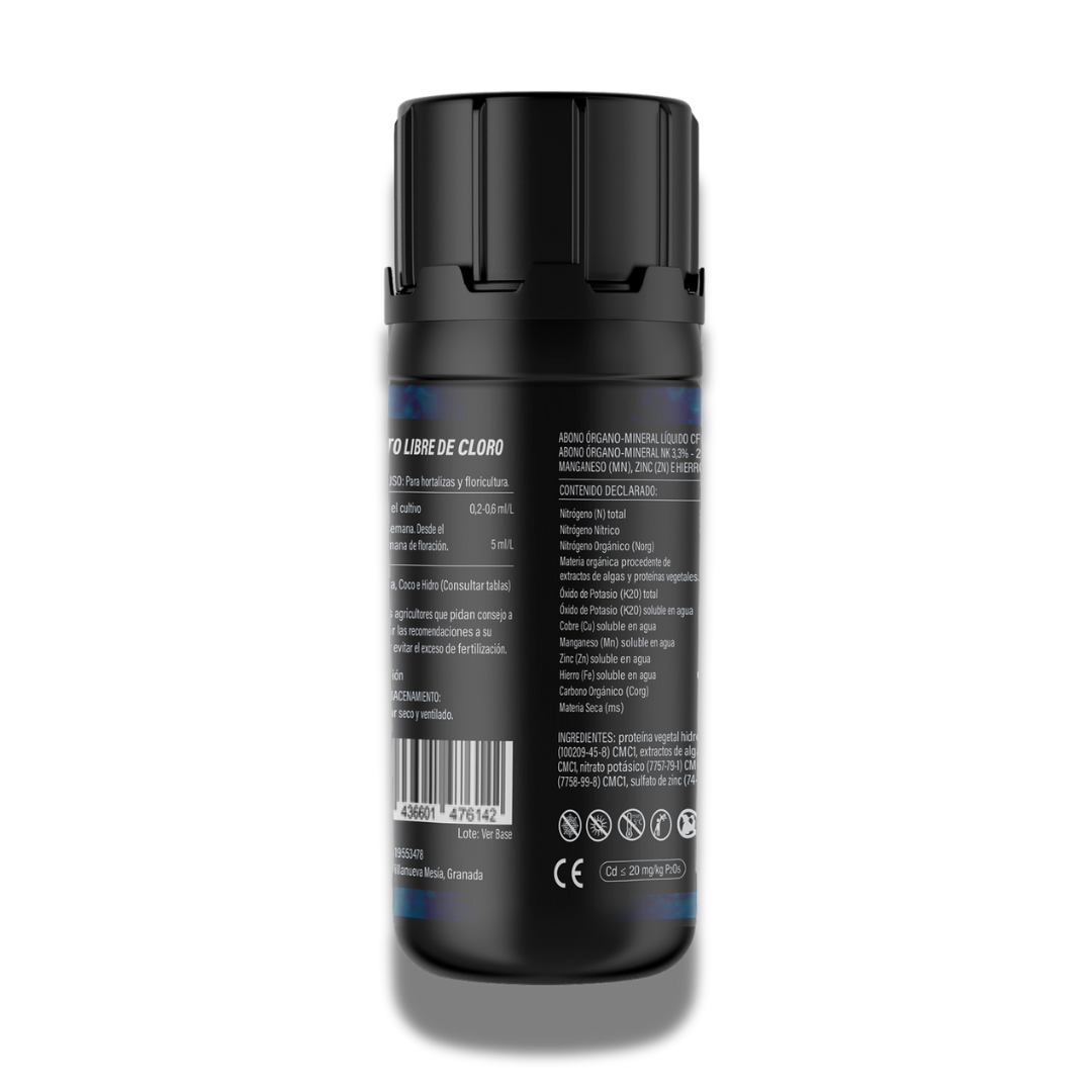 CO₂ Effect LED Biostimulant 120 ml – Rückseite mit Nährstoffangaben