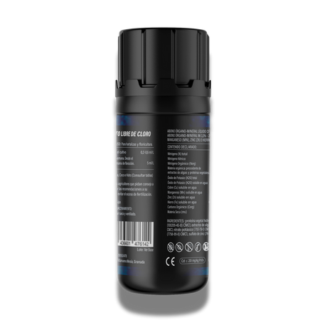 CO₂ Effect LED Biostimulant 120 ml – Rückseite mit Nährstoffangaben