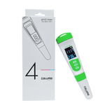 Caluma 3-in-1 pH-EC-Temp Messgerät neben Originalverpackung – präzises Kombigerät für pH-, EC- und Temperaturmessung in Gartenbau, Hydrokultur oder Aquaristik.