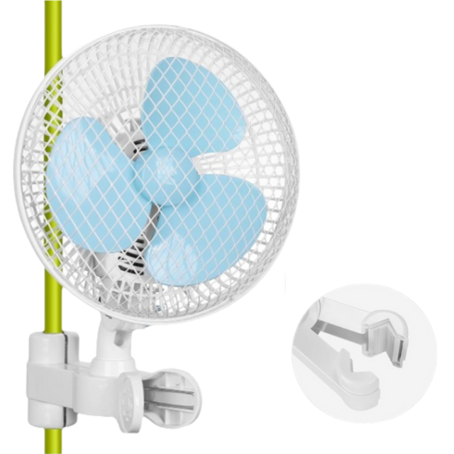 Clipventilator mit stabilem Clip, montiert an Zeltstange