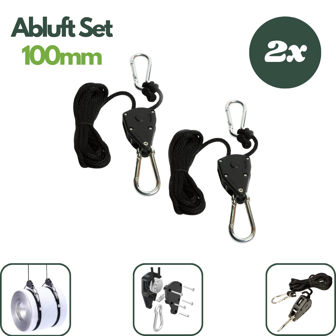 Seilratsche mit Karabiner und 200 cm Seillänge zur Aufhängung des Aktivkohlefilters