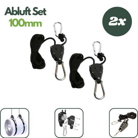 Seilratsche mit Karabiner und 200 cm Seillänge zur Aufhängung des Aktivkohlefilters