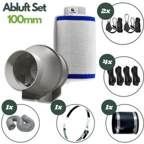 Caluma Midi-Abluft-Komplettset 100 mm mit Lüfter, Aktivkohlefilter, Flexrohr und Montagezubehör