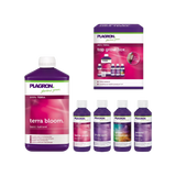Komplettes Set mit allen Plagron Terra Produkten: Grow, Bloom, Roots, Zym, Green Sensation.