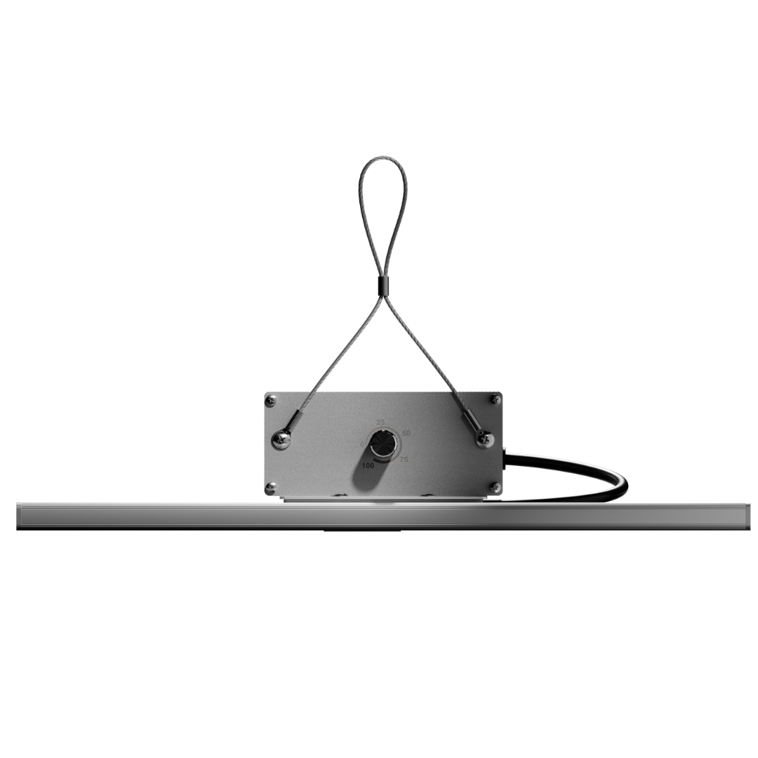 Seitenansicht der Caluma LED 150W – Dimmersteuerung gut sichtbar an der Rückseite