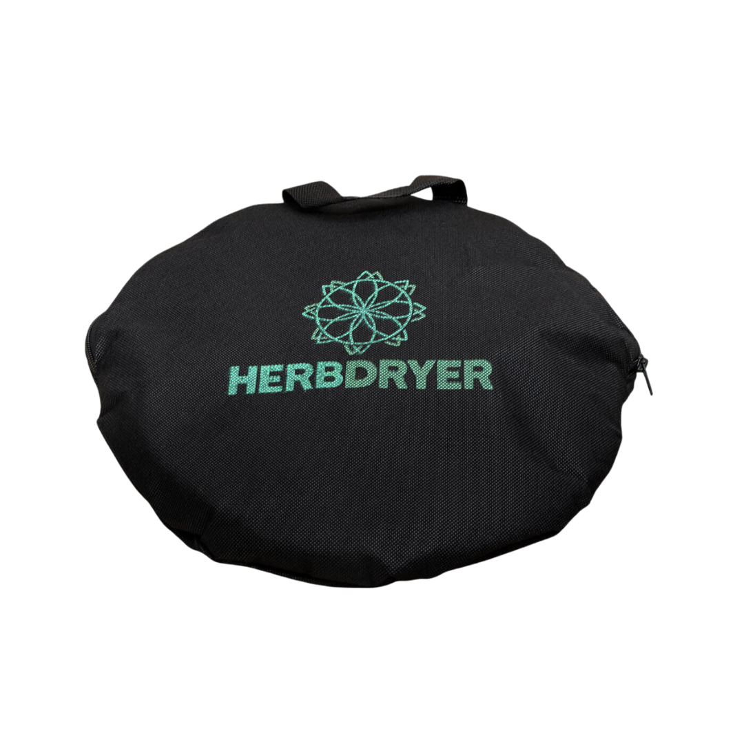 Praktische Transporttasche mit grünem HerbDryer-Logo – für einfachen Transport und Aufbewahrung des Trocknungsnetzes