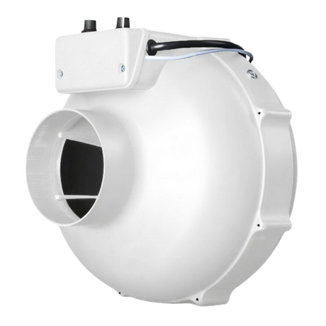 Rückansicht des PK125-TC Rohrventilators mit Anschlussöffnung und robustem Kunststoffgehäuse.