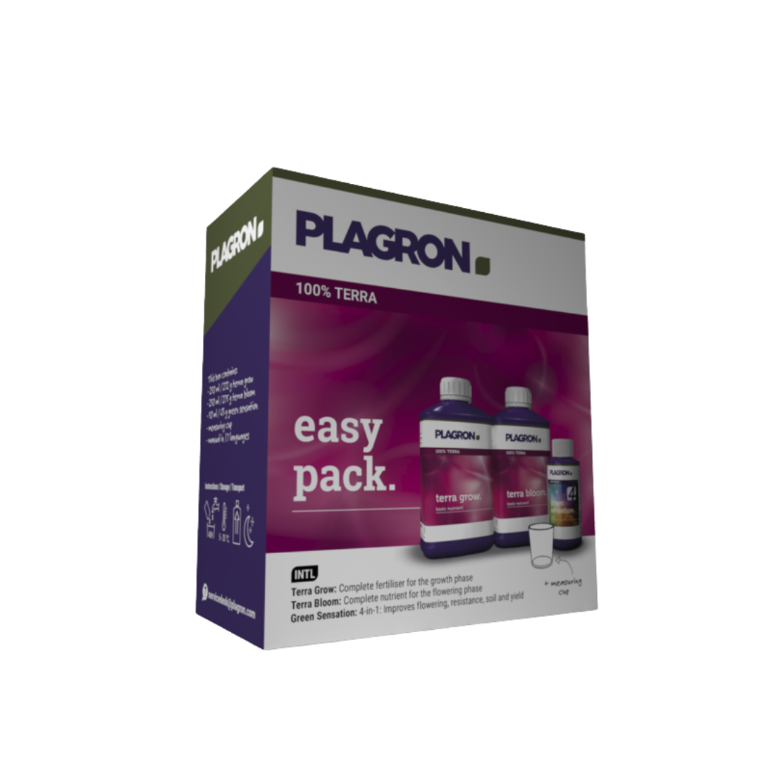 Plagron Easy Pack 100% Terra Starterset mit Terra Grow, Terra Bloom, Green Sensation und Messbecher