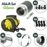 Abluftset 125 mm mit Rhino Aktivkohlefilter, Lüfter, Aluflexrohr und Befestigungen – Komplettpaket für Frischluft und Geruchsfilterung im Growzelt