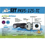 Infografik des PKVS-125-TC Sets mit allen Komponenten und technischen Features, darunter Schlauch, Lüfter und Filter mit erklärenden Beschriftungen.
