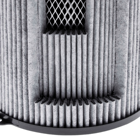 Detailansicht des Filtervlieses vom Garden HighPro Aktivkohlefilter mit dichter Struktur zur Luftreinigung.