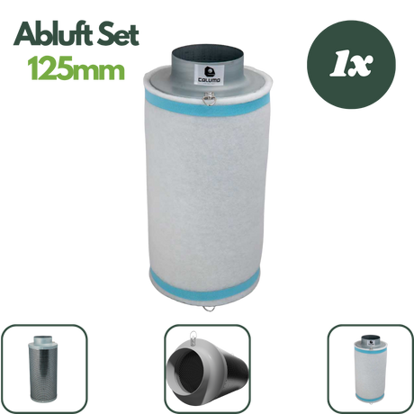 Caluma Aktivkohlefilter mit 125-mm-Anschluss, weißem Vorfilter und zwei Montageösen