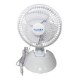 Weißer Clivex Clip-Ventilator mit Standfuß in seitlicher Ansicht