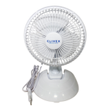 Weißer Clivex Clip-Ventilator mit Standfuß in seitlicher Ansicht