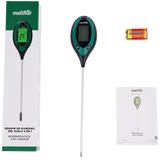 Meliflor 4-in-1 Bodenmessgerät Set mit Verpackung, Gerät, Batterie und Bedienungsanleitung
