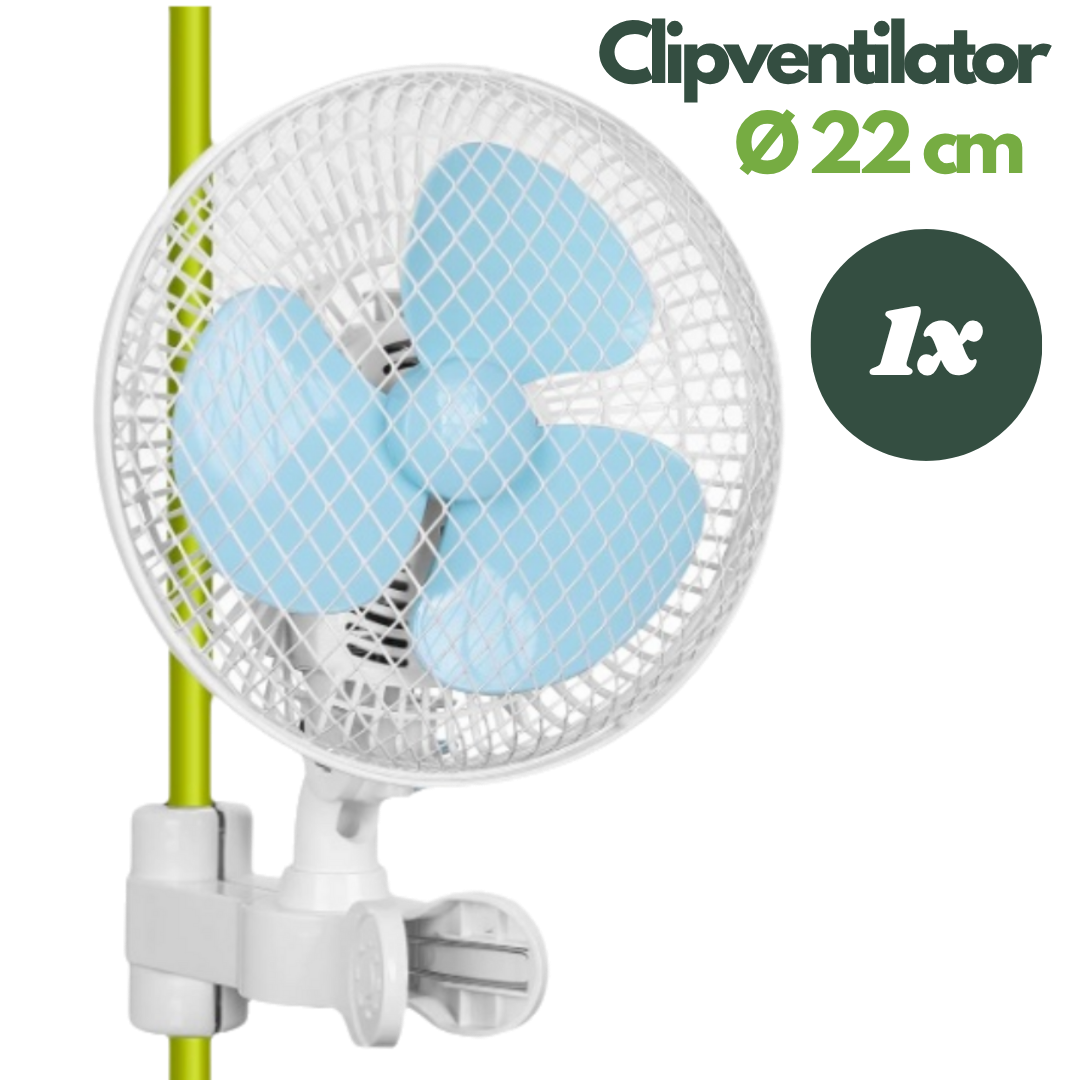 Clipventilator mit 22 cm Durchmesser – zur Umluftzirkulation in Growzelten, mit Clip-Halterung für Gestänge