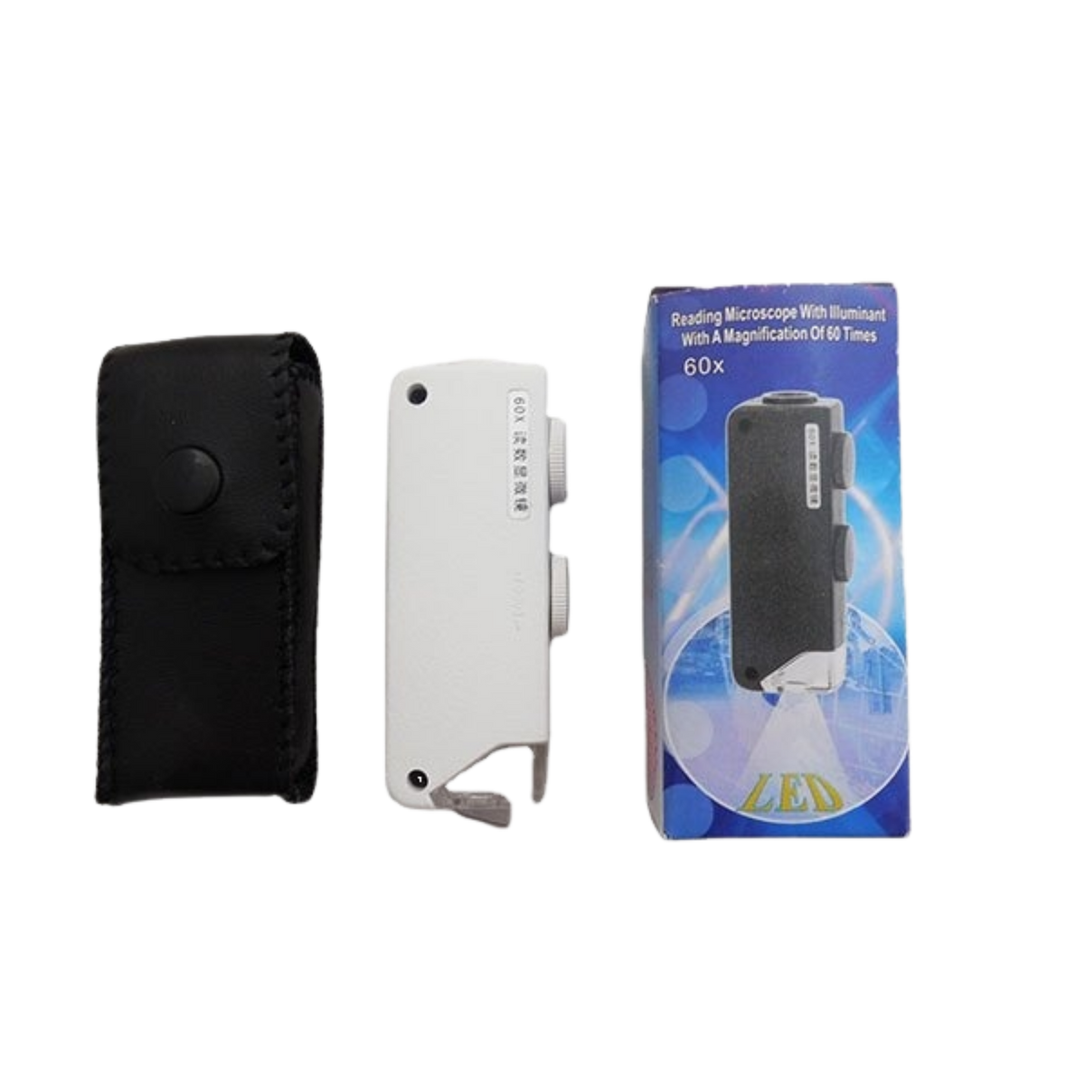 Rückseite des Pure Factory LED-Mikroskops mit Einstellrädern und LED am Objektiv