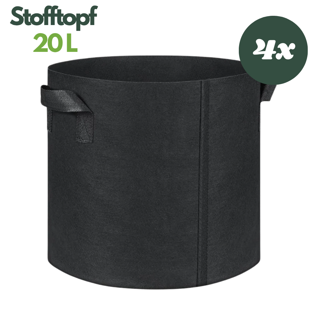Stofftopf 20 Liter – atmungsaktiver Pflanztopf mit Tragegriffen für Indoor- und Outdoor-Grow, Set mit 4 Stück