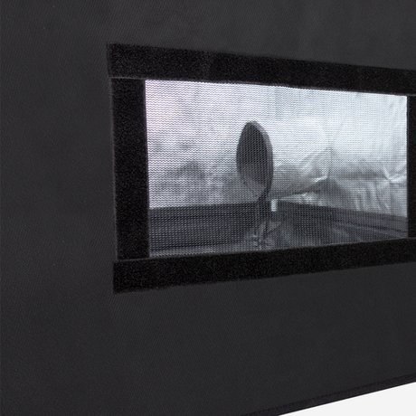 Growbox DiamondBox Silver Line SL150 mit geöffnetem Sichtfenster