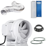 Abluft-Set für 80x80 cm Growboxen mit Can-Lite Aktivkohlefilter (300 m³/h), Rohrventilator (218 m³/h), Alu-Flexrohr und Schlauchklemmen. Effektive Geruchskontrolle, optimale Belüftung und flüsterleiser Betrieb für ideale Wachstumsbedingungen.