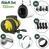 Abluftset 125 mm für Growbox mit Rohrventilator, Aktivkohlefilter, Alu-Flexrohr, Schellen und Aufhängung