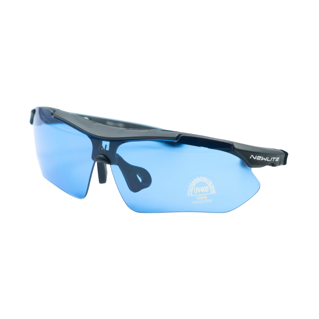 Newlite Full Equipe Pro Schutzbrille mit blauen Filtern gegen HPS- und LED-Licht, Seitenansicht