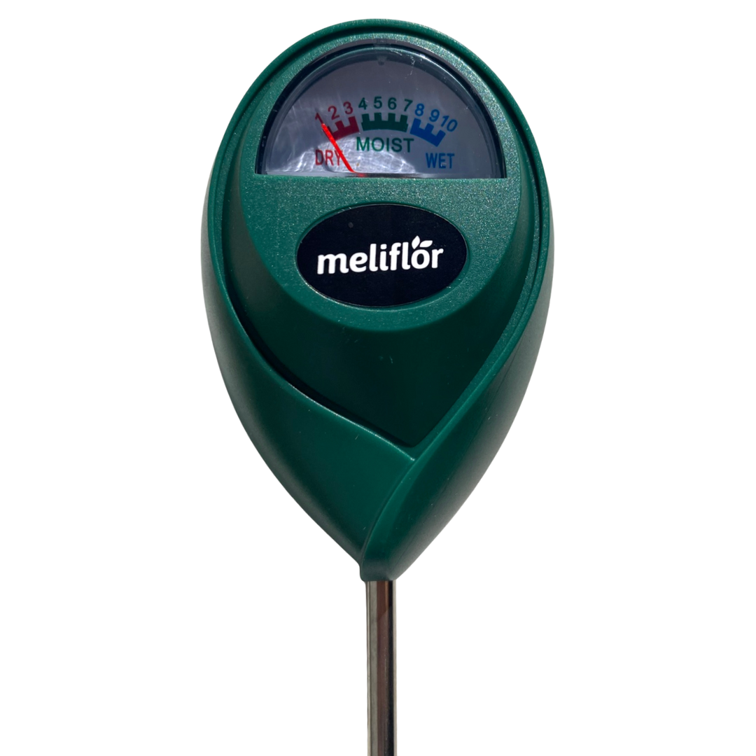 Meliflor Bodenfeuchtigkeitsmesser Anzeige mit Skala für trocken, feucht und nass