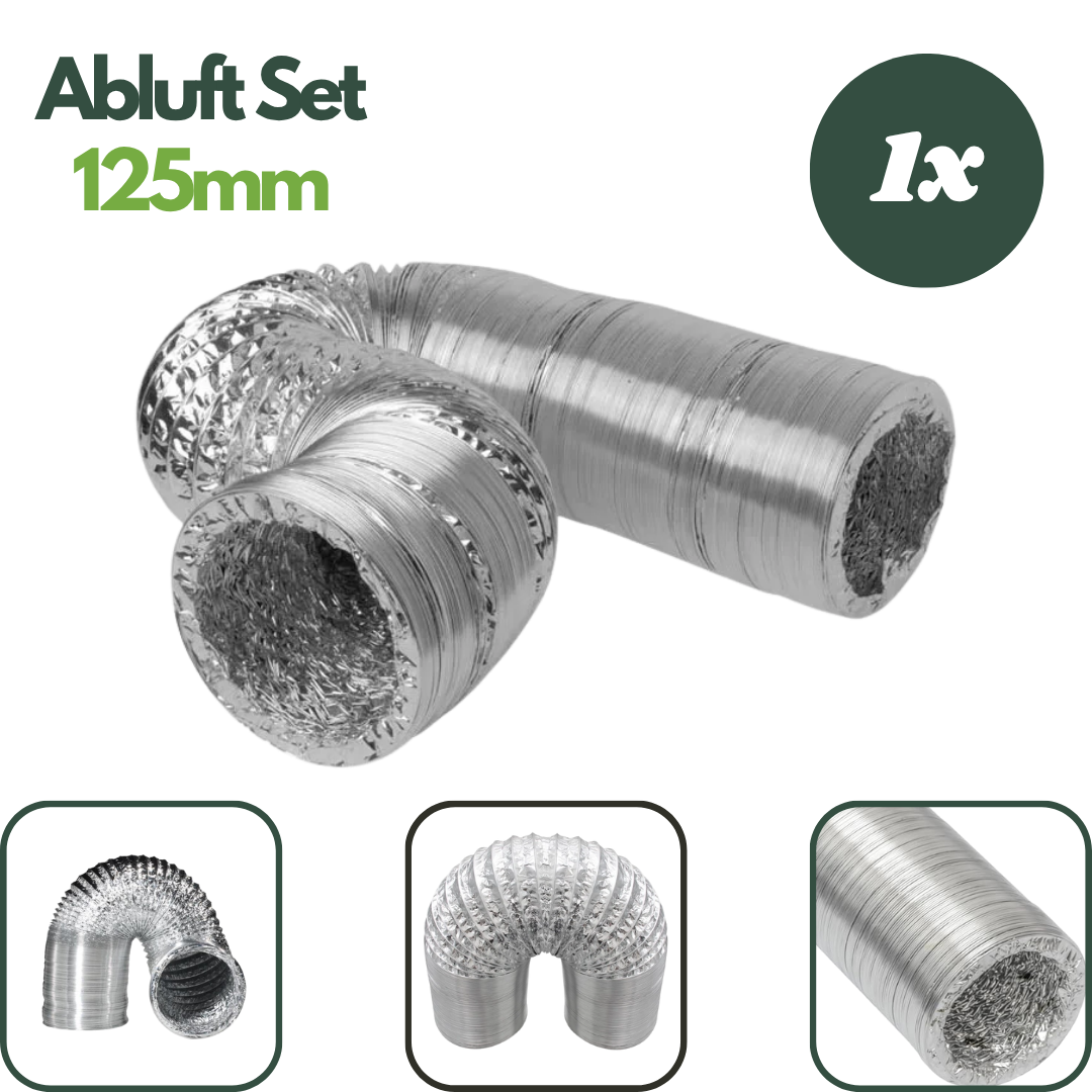 Flexibler Aluminiumlüftungsschlauch 125mm – 3 m Länge für optimale Abluftführung im Indoor-Growbereich – robust & einfach montierbar